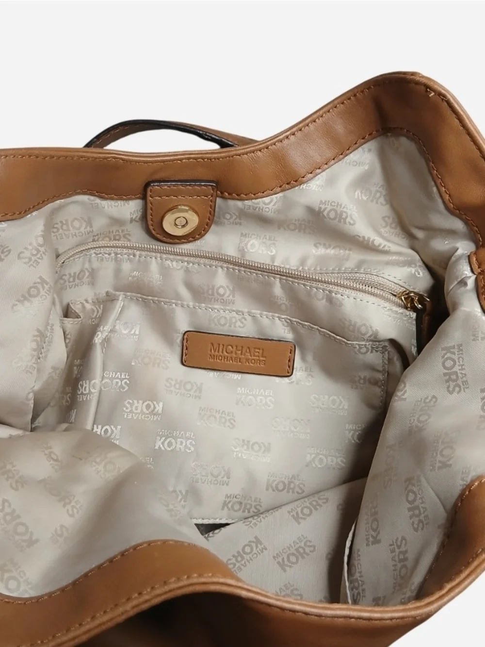 Michael Kors Lilly Brown Nappa Leather Slouchy Shoulder Hobo Bag Tote Gold Chain